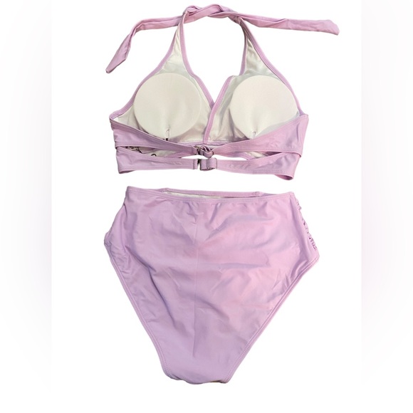 High cut high waist swimsuit retro fit halter style bikini set size medium NWT - Picture 2 of 3